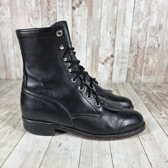 Justin Style Women's Black Leather Lace Up Roper Ankle Boots Size 6 B Made USA - Picture 1 of 7